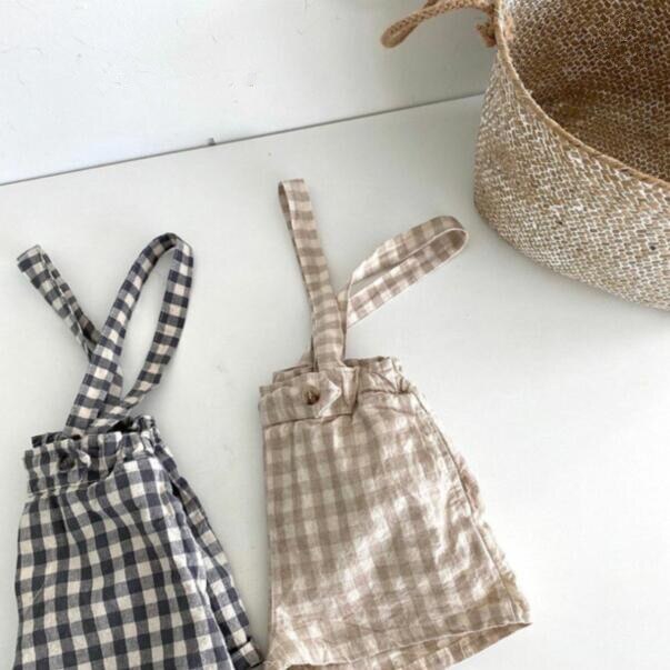 2020 bambini di Estate Ragazzi e Ragazze del Plaid del Cotone Causale Della Bretella Pantaloni di Scarsità Del Bambino Lattice Sling Pantaloni Bambini Tute E Salopette
