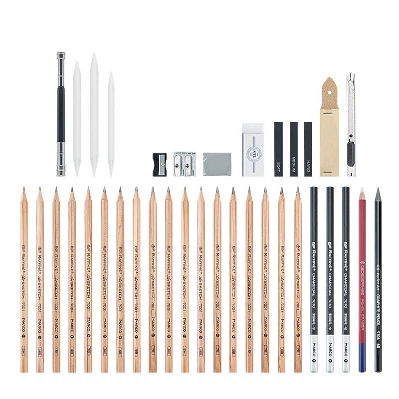 37 Piece Professiona Sketch Pencil Set With Graphite Eraser Folding Sketch Tool Kit Painting Tool Pencil Drawing Pen Student