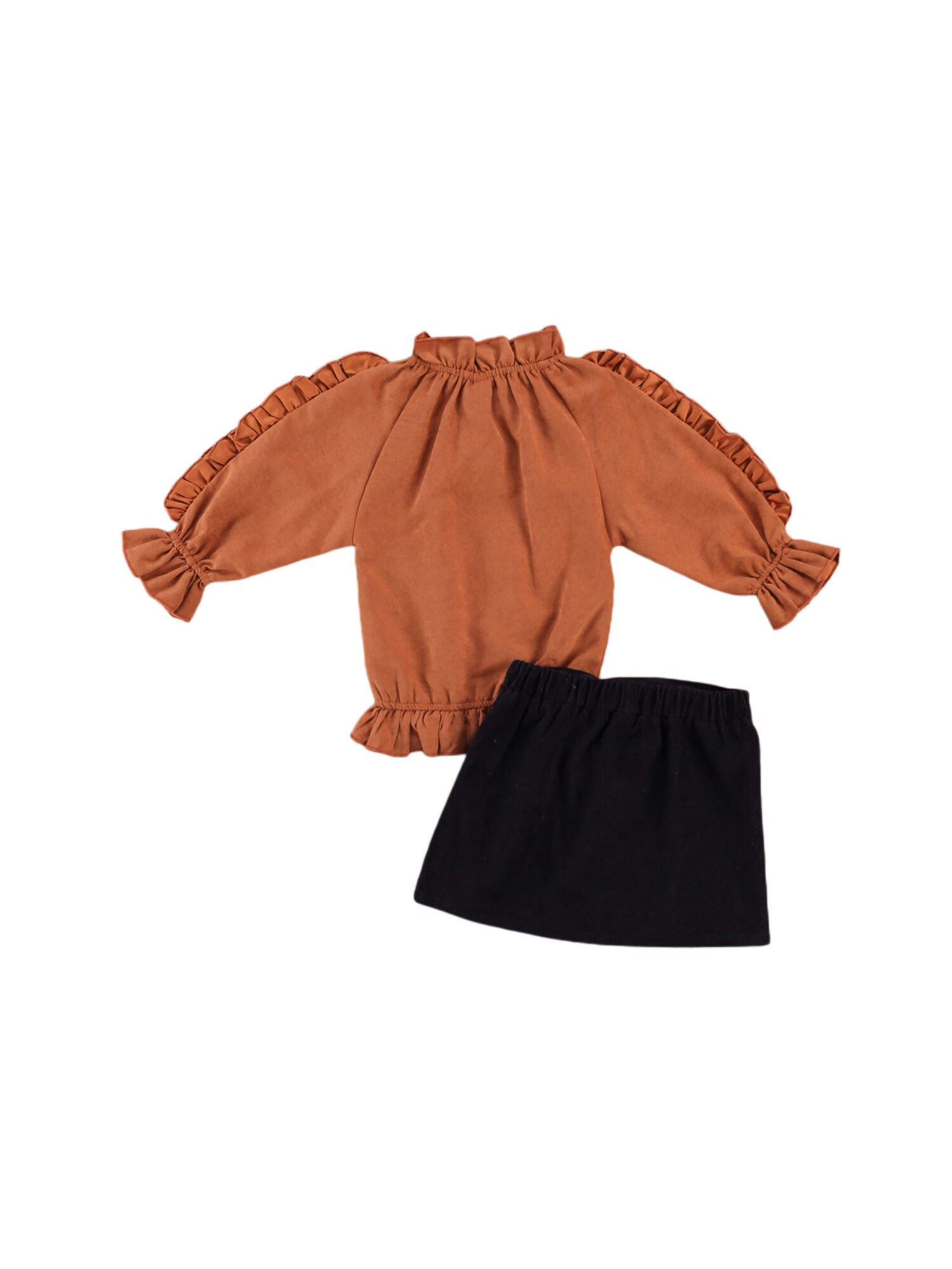 Top para niña pequeña, falda envuelta, Top de manga larga con volantes, decoración con lazo, botones de Metal, medio vestido