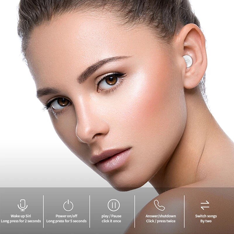 X20 Smart Ultra Mini Wireless Invisible Bluetooth Earphone 3D Stereo Music Play Button Control Earbud Waterproof With Microphone