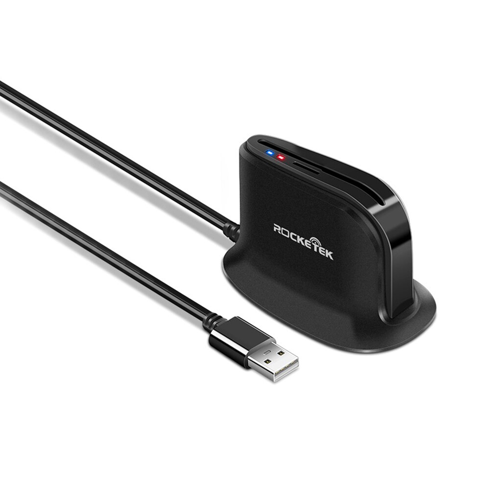 Rocketek ISO 7816 USB 2.0 SIM Smart Card Reader for Bank Card ATM IC/ID CAC TF Cardreaders Black ABS Adapter + 105 CM Line