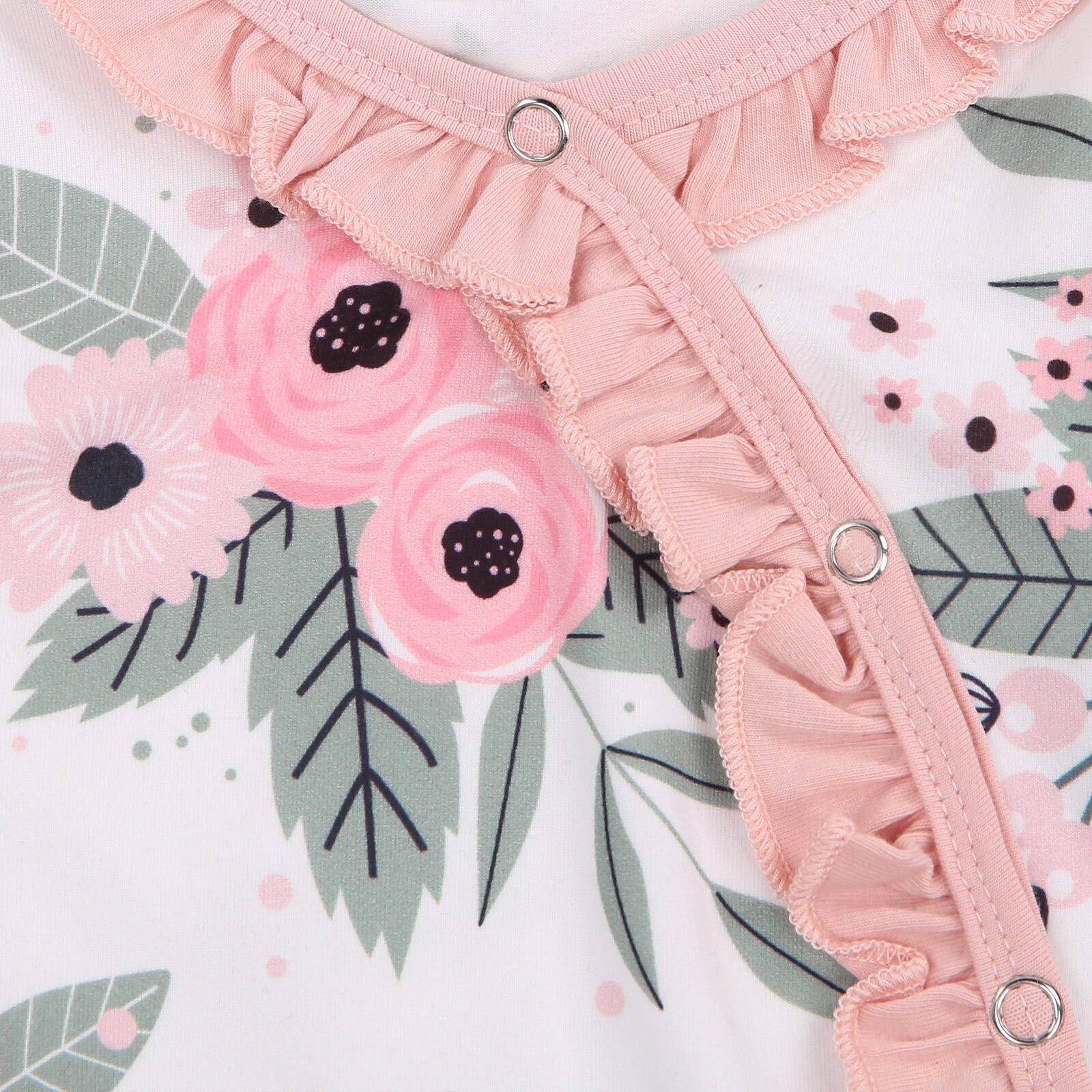 FOCUSNORM 0-18M Autumn Baby Girls Boys Rompers Headband 2pcs Flowers Print Ruffles Long Sleeve Single Breasted Jumpsuits