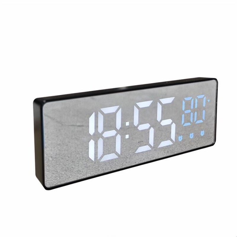 Reloj Despertador Digital con Control de voz, pantalla de temperatura y tiempo de repetición, 3 alarmas, espejo LED con Cable USB