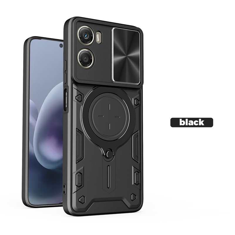 Voor Moto G86 G56 G06 Power Case Shockproof Armor Slide Camera Bescherm Back Cover voor Motorola G86 56, magnetische Ring Houder Cover: Hout / WIT