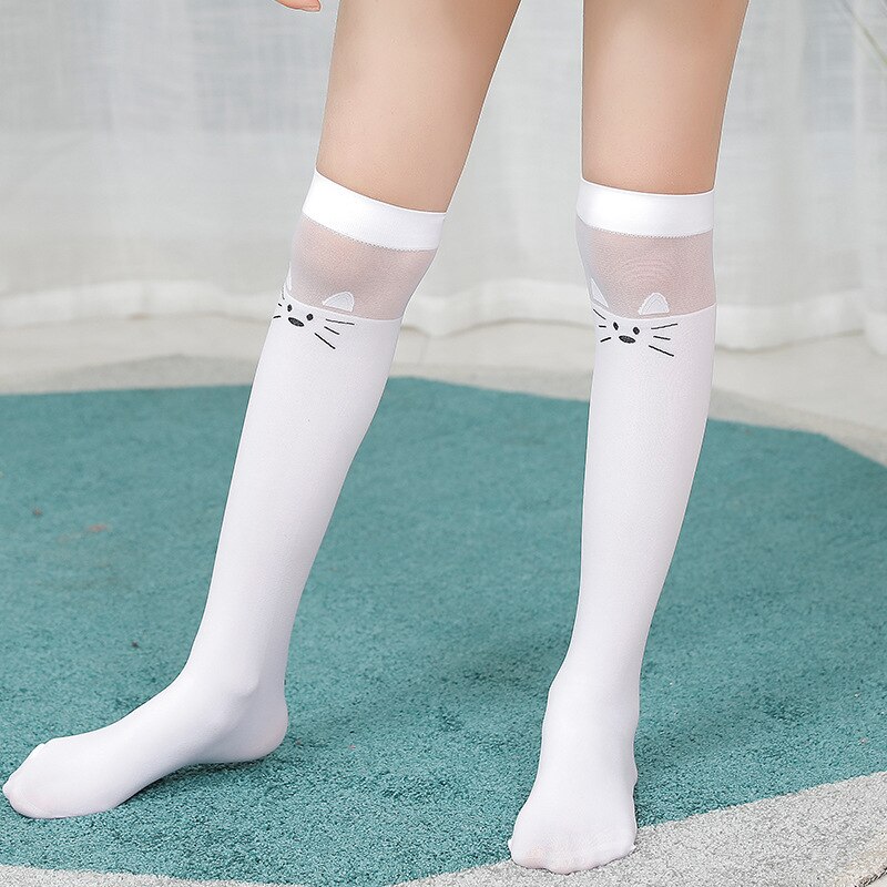 2021 wiosna lato chudy dzieci's aksamit szwy rura skarpety dziewczyny nad ten kolano skarpety kreskówka poziomy w paski pończochy: D