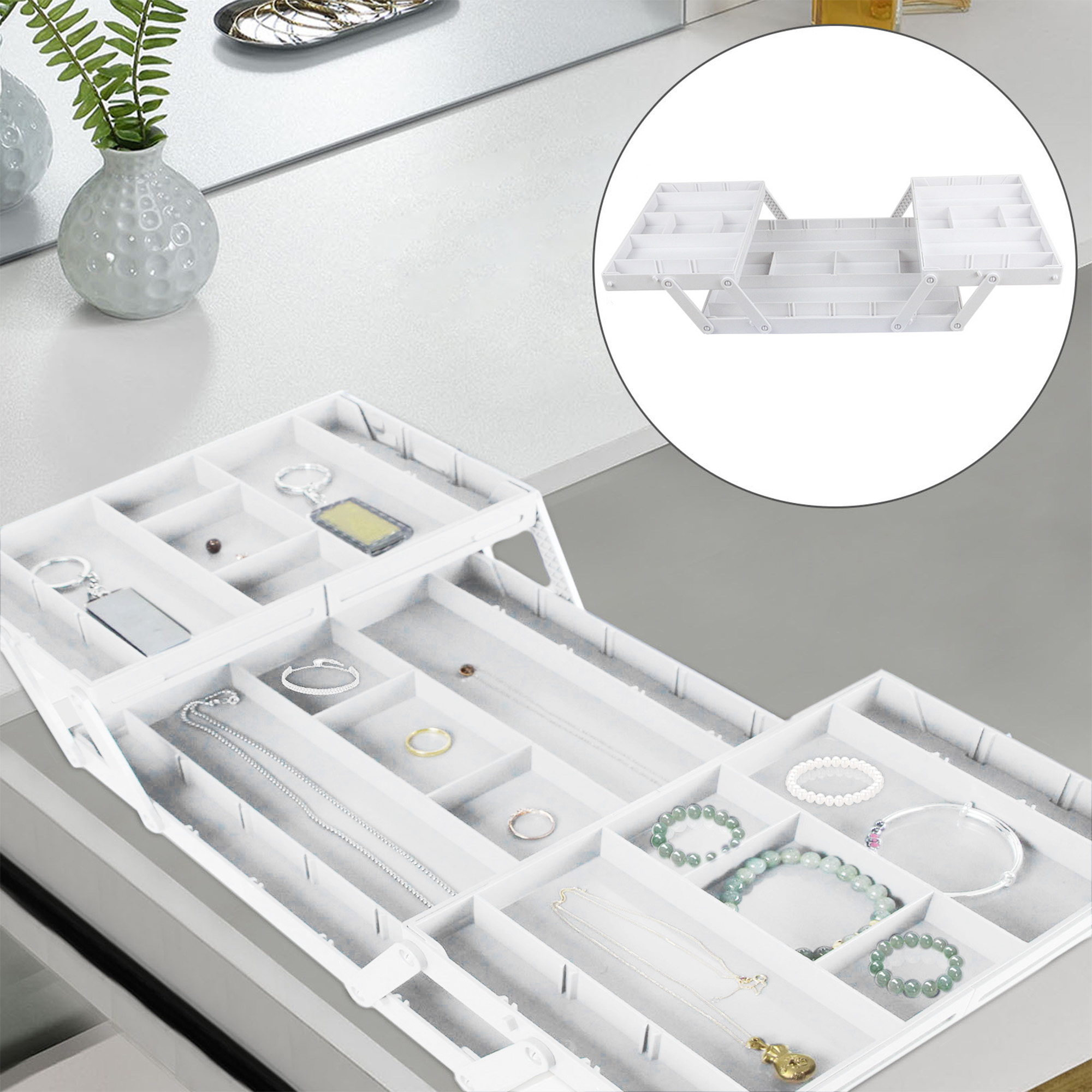 Organizador de cajones de 2/3 niveles, bandejas organizadoras de escritorio expandibles plegables de varios niveles para suministros de oficina, utensilios de cocina