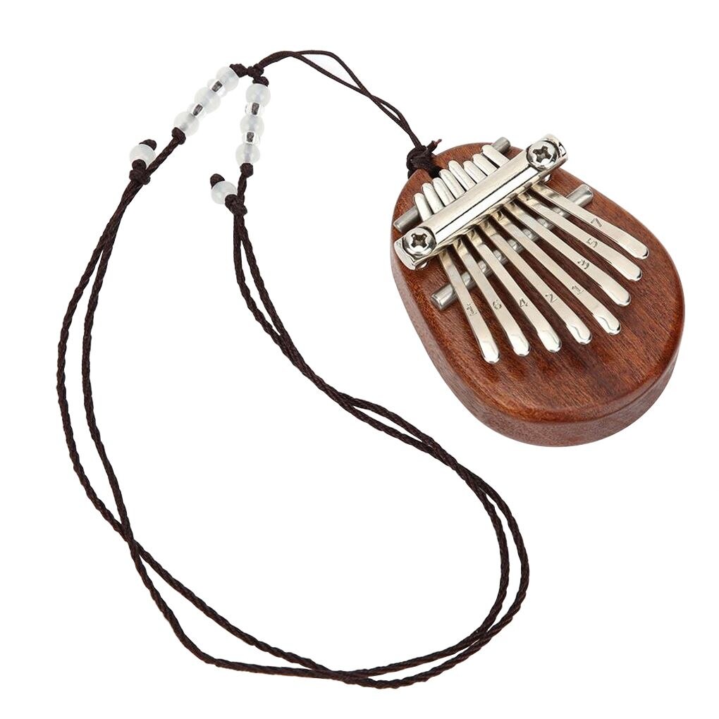 Portable Wooden Kalimba Mini 8 Metal Keys Handheld Piano Necklace Pendant Musical Instrument: Default Title