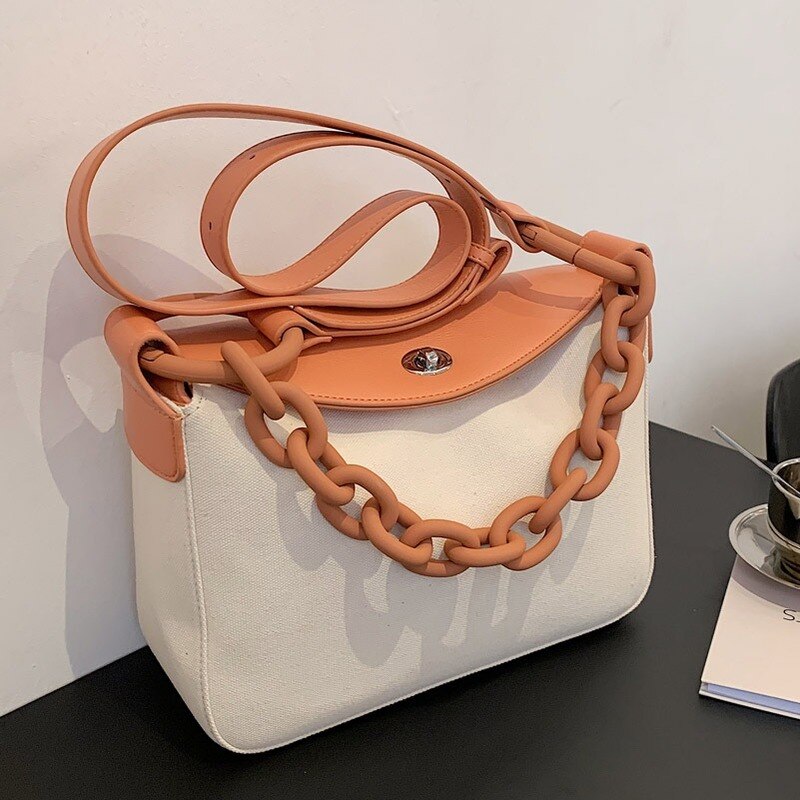 Hit Kleur Canvas Tas Keten Bag Een Schouder Draagbare Grote Capaciteit Tas Toevallige dame Messenger Bag