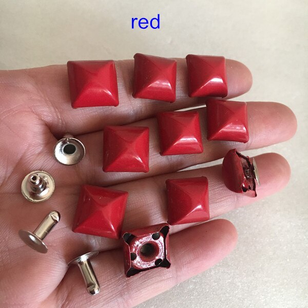 Jeux de 100 clous de Rivet peints | Clou à Rivet carré, pointe à Rivet pyramide ronde avec Base, Rivet pour vêtements, bricolage, choisir vos couleurs, 12*12mm: red