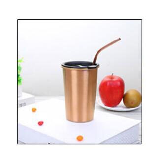 304 Stainless Steel Cup Anti-fall Beer Juice Cup Office Household Simple Metal Coffee Cold Drink Cup Straw Set: C3