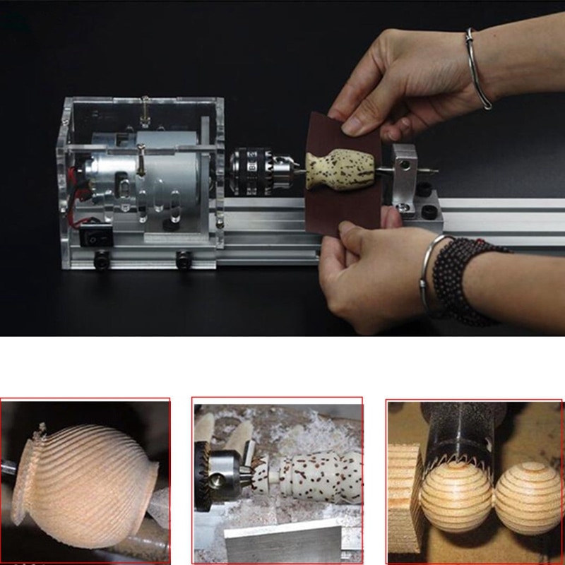 100W Cnc Mini torno máquina herramientas Diy carpintería madera torno fresadoras molienda perlas de pulido conjunto de herramientas rotativas Kit