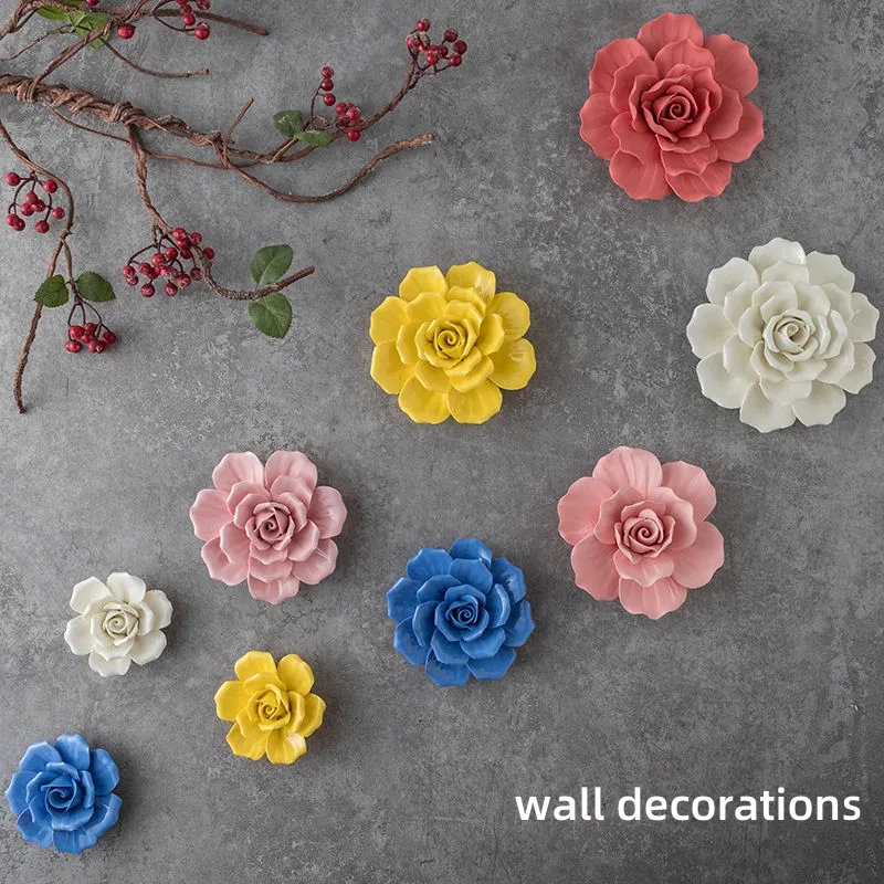 Decoraciones de pared de flores de cerámica creativas, obra de arte de porcelana hecha a mano, artesanía para el hogar, accesorios de decoración, artes decorativas