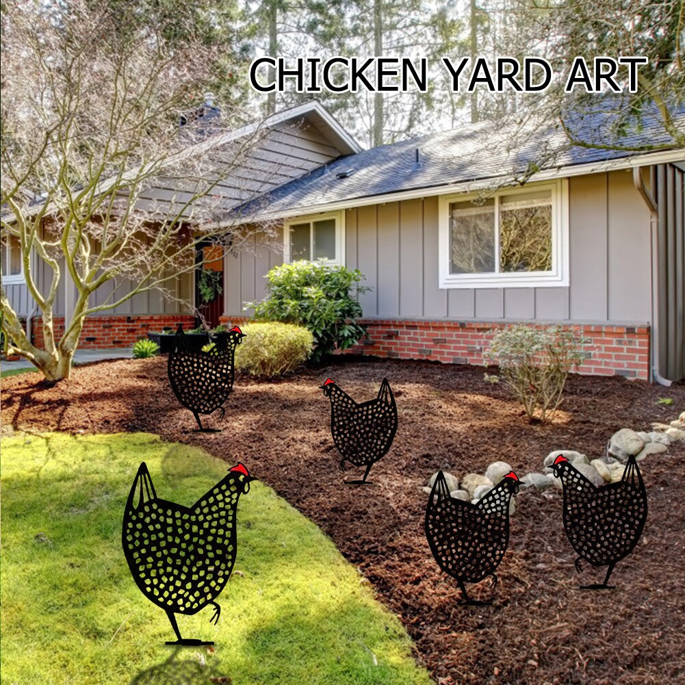 5pcs Chicken Yard Art Gardening Ornaments Chicken Family Garden Statue Backyard Lawn Stakes Chicken Yard Art