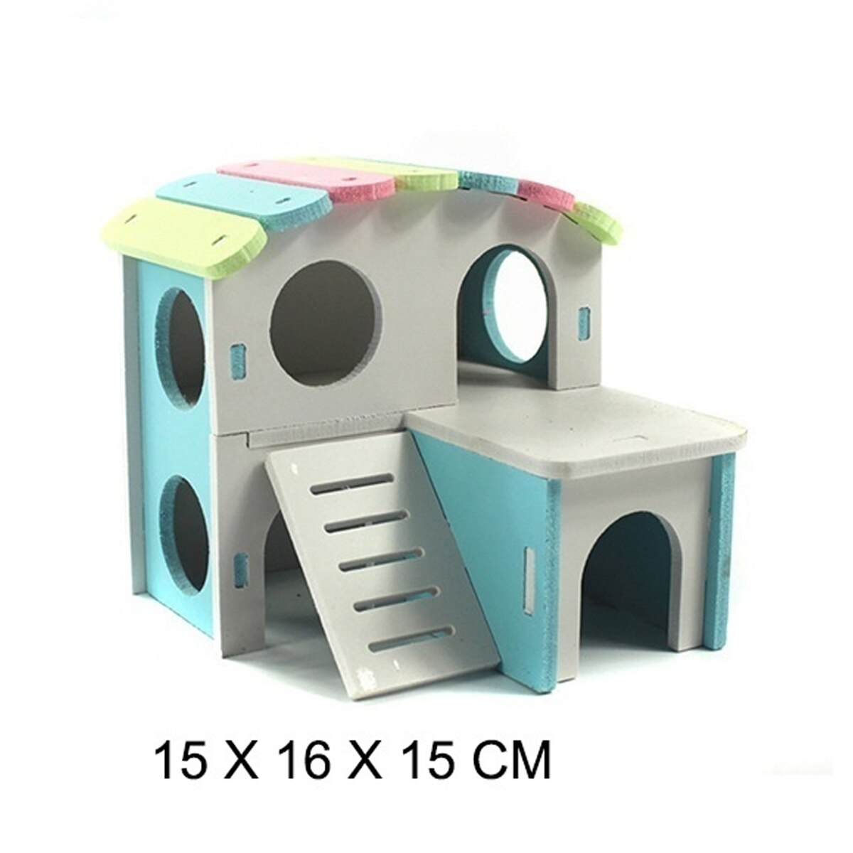 Château pour animaux de compagnie maison pour animaux de compagnie vue pont échelle petit Animal refuge Hamster maison de luxe deux couches cabane en bois: 6