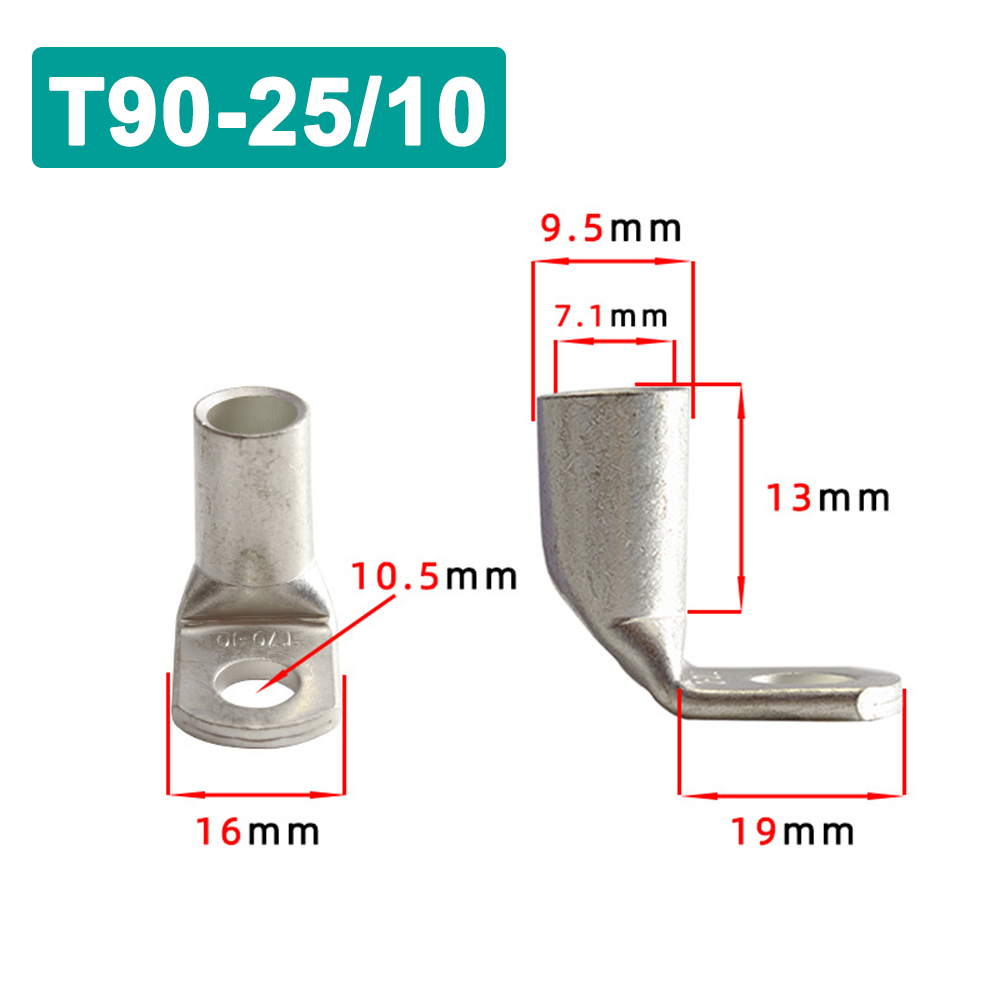 Terminales de Cable T90, conector de Cable de terminal, conector de Cable eléctrico de engarzado estañado de cobre, Terminal de engarzado automotriz de ángulo recto