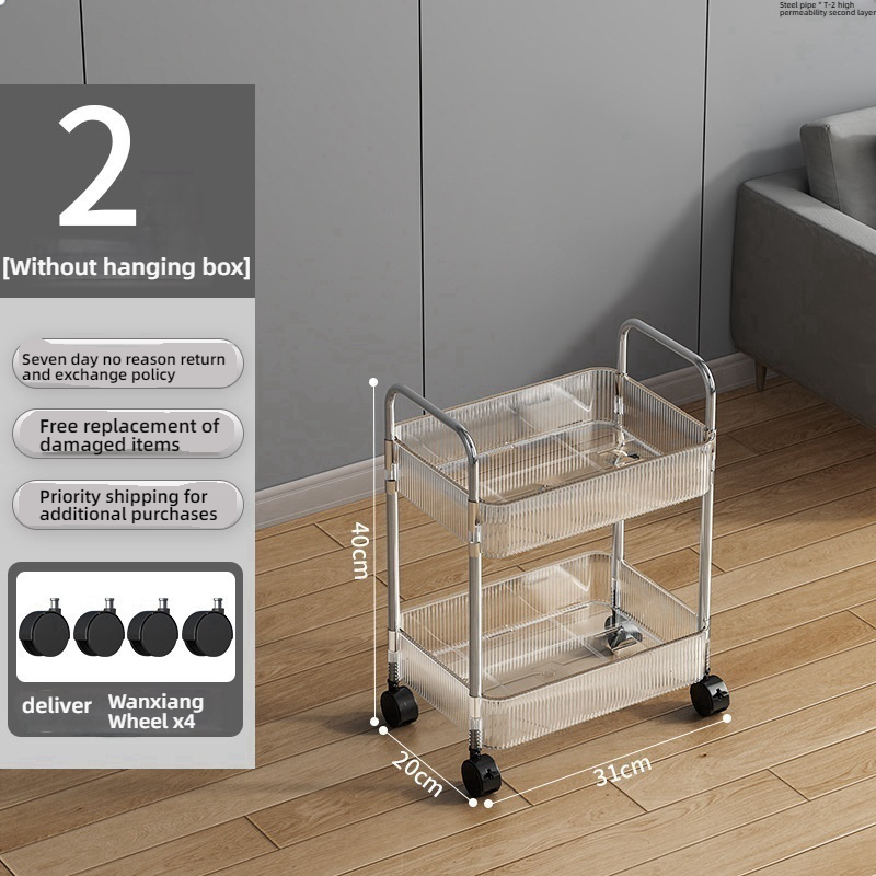 Chariot de rangement transparent à 3 niveaux avec roulettes : organisateur roulant multifonctionnel pour la maison et le bureau, idéal pour la décoration de la chambre à coucher et du salon: WHITE