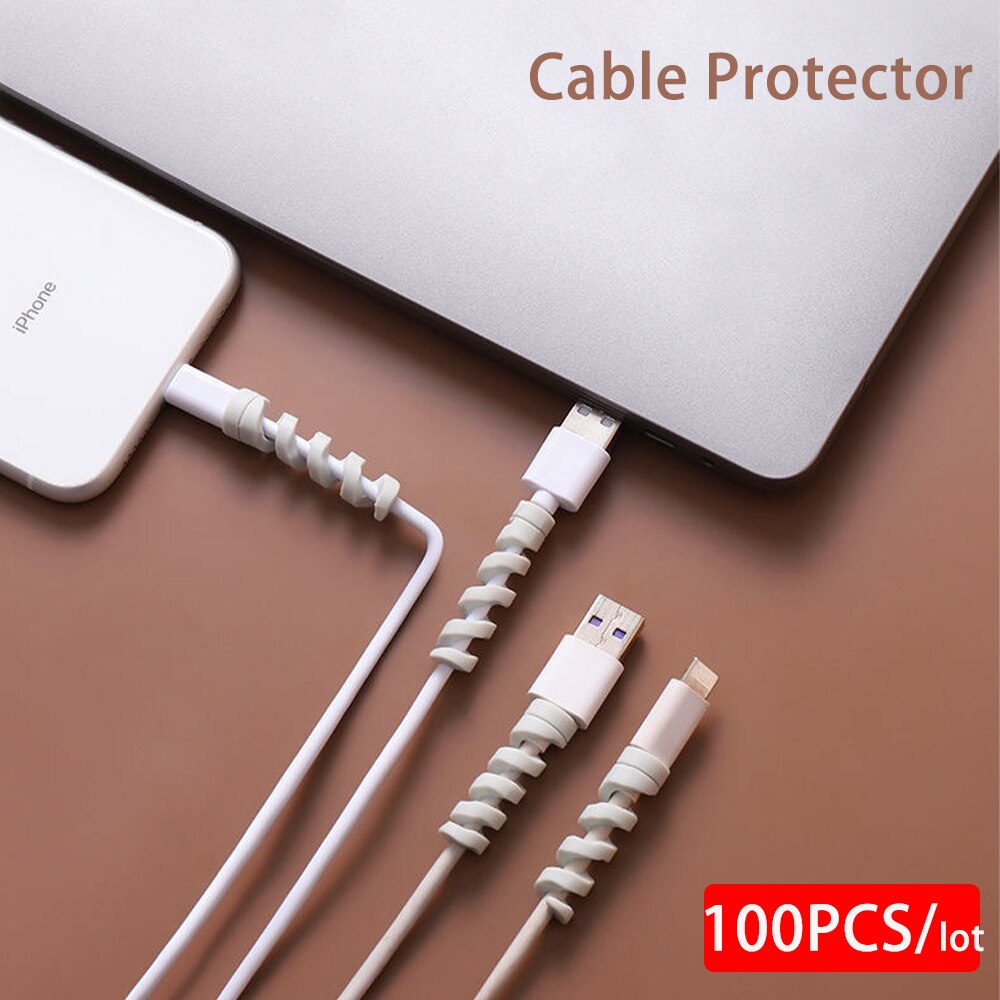 100Pcs Kabel Protector Siliconen Spoelopwinder Wire Cord Organizer Cover Voor Apple Iphone Usb Charger Cable Koord