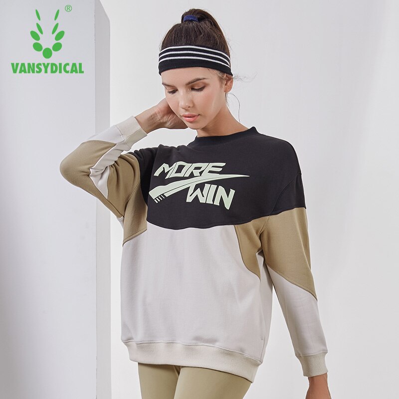 Vansydical Herfst Winter Sport Trui Vrouwen Gym Running Yoga Tops Lange Mouw Katoen Spliced Fitness Workout Truien