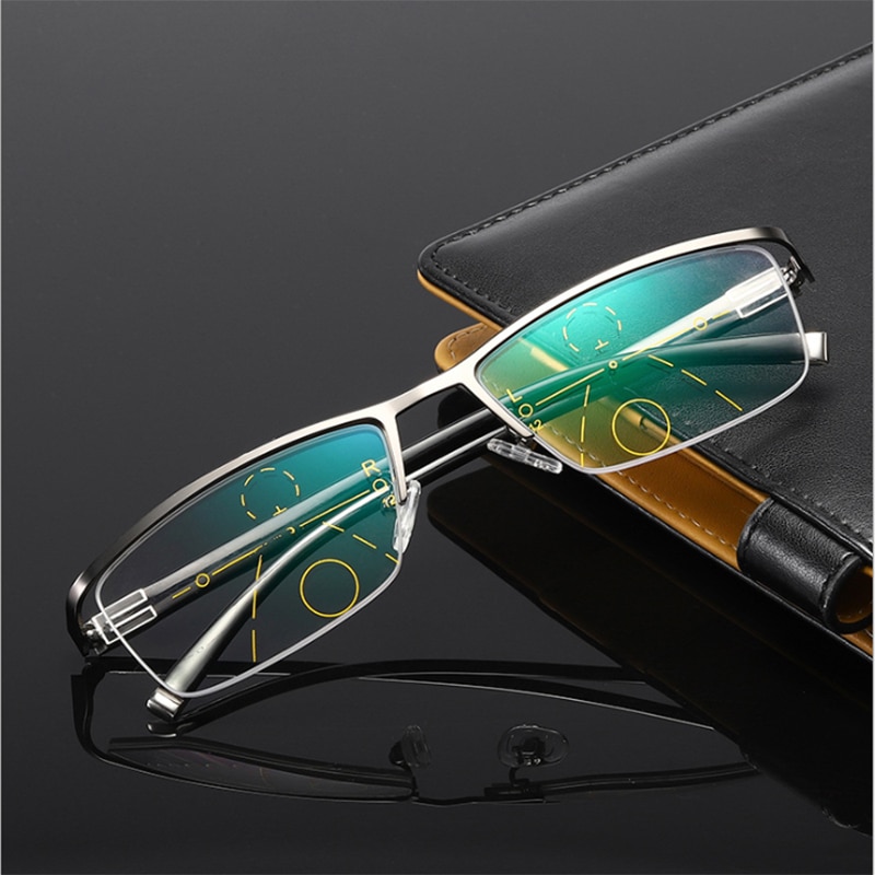Meekleurende leesbrillen heren halve rand progressieve presbyopiebrillen zonnebrillen verkleuring dioptrieën multifocale brillen