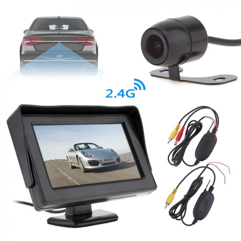 4.3 Inch Hd 2 Video-ingang Tft Lcd Car Achteruitkijkspiegel Monitor Met 2.4G Draadloze Video Zender Ontvanger En Auto achteruitrijcamera
