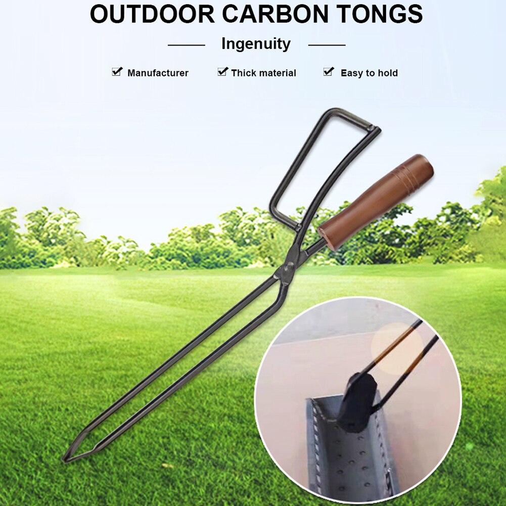 Firewood Tongs with Wood Handle Metal Heat Resistant Barbecue Fireplace Tongs Oven Cooking Tong Kitchen Supplies Tool