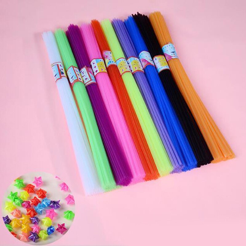 350pcs Children Handmade Folded Star Plastic Straw Lucky Tube Origami Fancy Glossy Folded Five Horn Birthday
