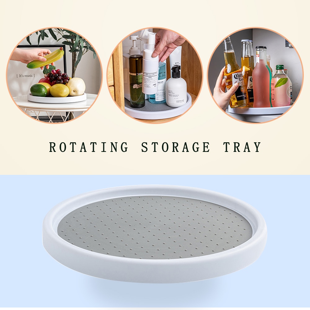 Plateau de rangement Portable rond rotatif à 360 °, étagère à épices pratique, antidérapant TPR organisateur de cosmétiques à domicile, accessoires de cuisine