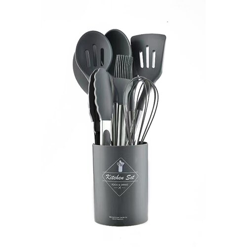 No utensilios de cocina antiadherentes de cocina espátula cuchara espátula sopa de silicona cucharillas accesorios de cocina piezas de utensilios de cocina herramienta de cocina conjunto: Gray