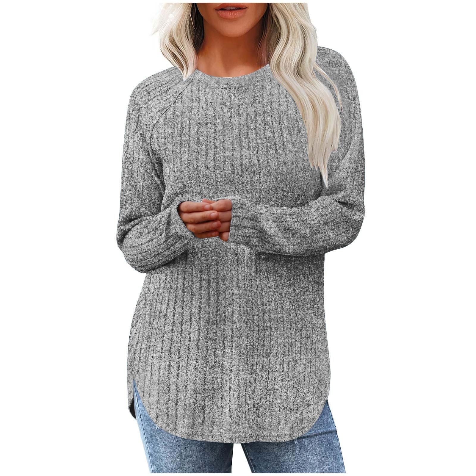 Sweat-shirts pour femmes à manches longues col rond pull décontracté solide tunique hauts femmes sweats femmes vêtements d'hiver liquidation: XL / GRIS