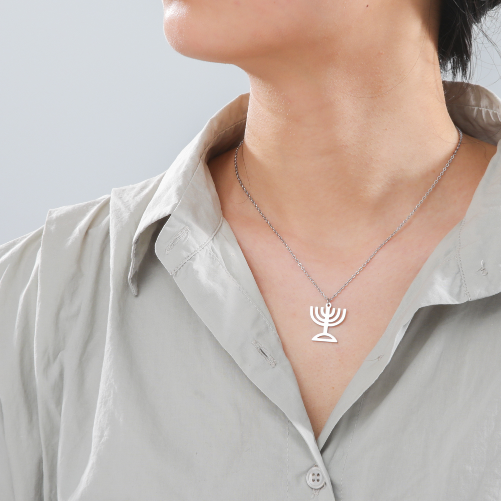 VASSAGO Hanukkah Necklace Triangle Menorah Pendant Necklace Stainless Steel Chanukah Jewelry Dainty Jewish Religious