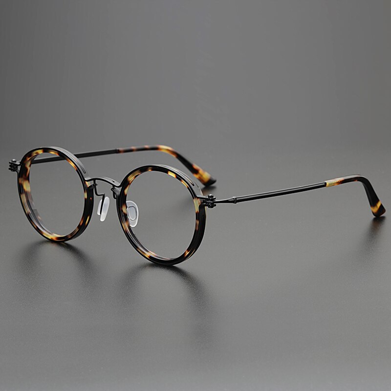 Vintage Bril Frame Mannen Vrouw Ronde Titanium Acetaat Optische Brillen Bijziendheid Lezen Recept Brillen: yellow tortoise