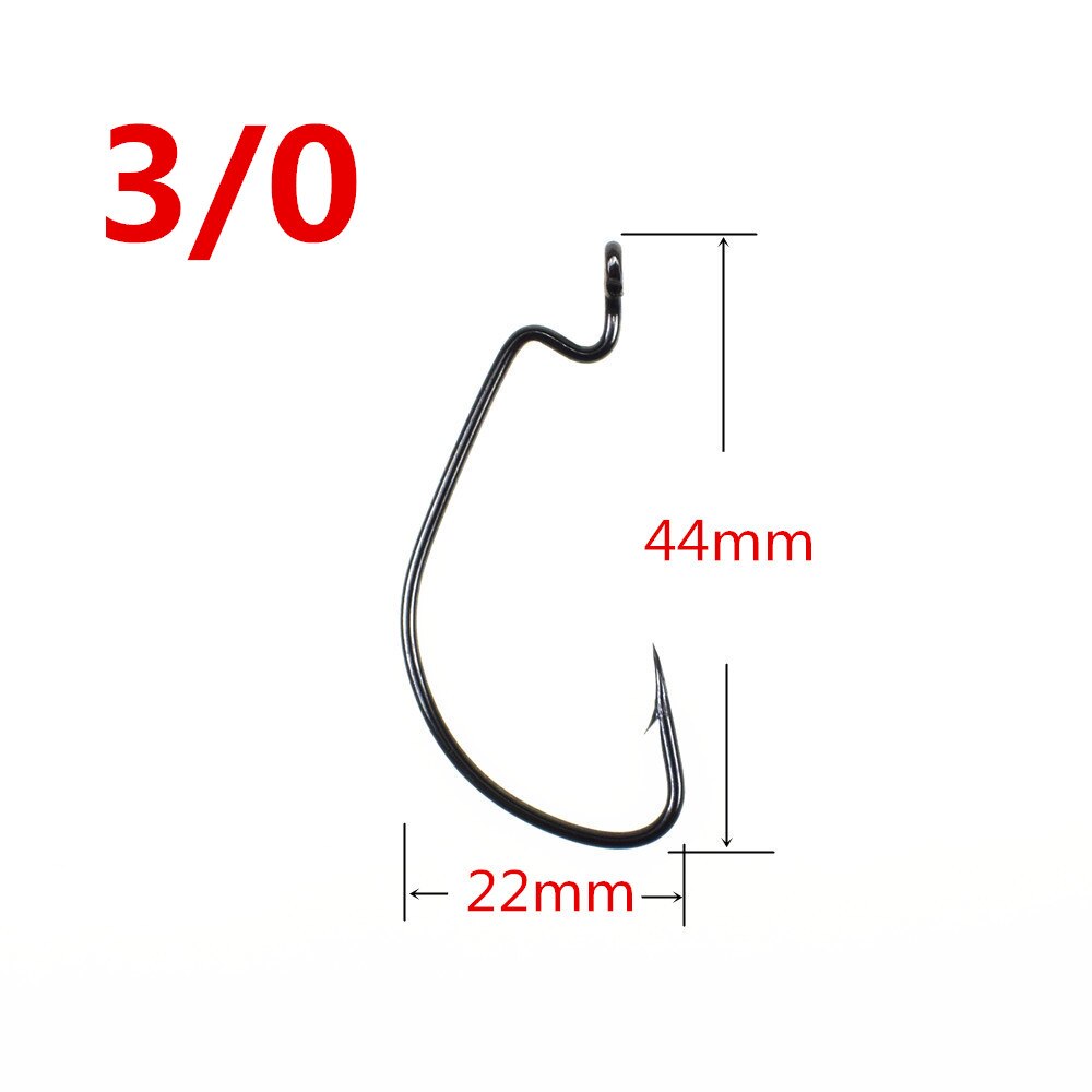 50pcs Soft Worm Lure Offset Fishing Hook Carbon Steel Wide Crank Fishhook: 3l0