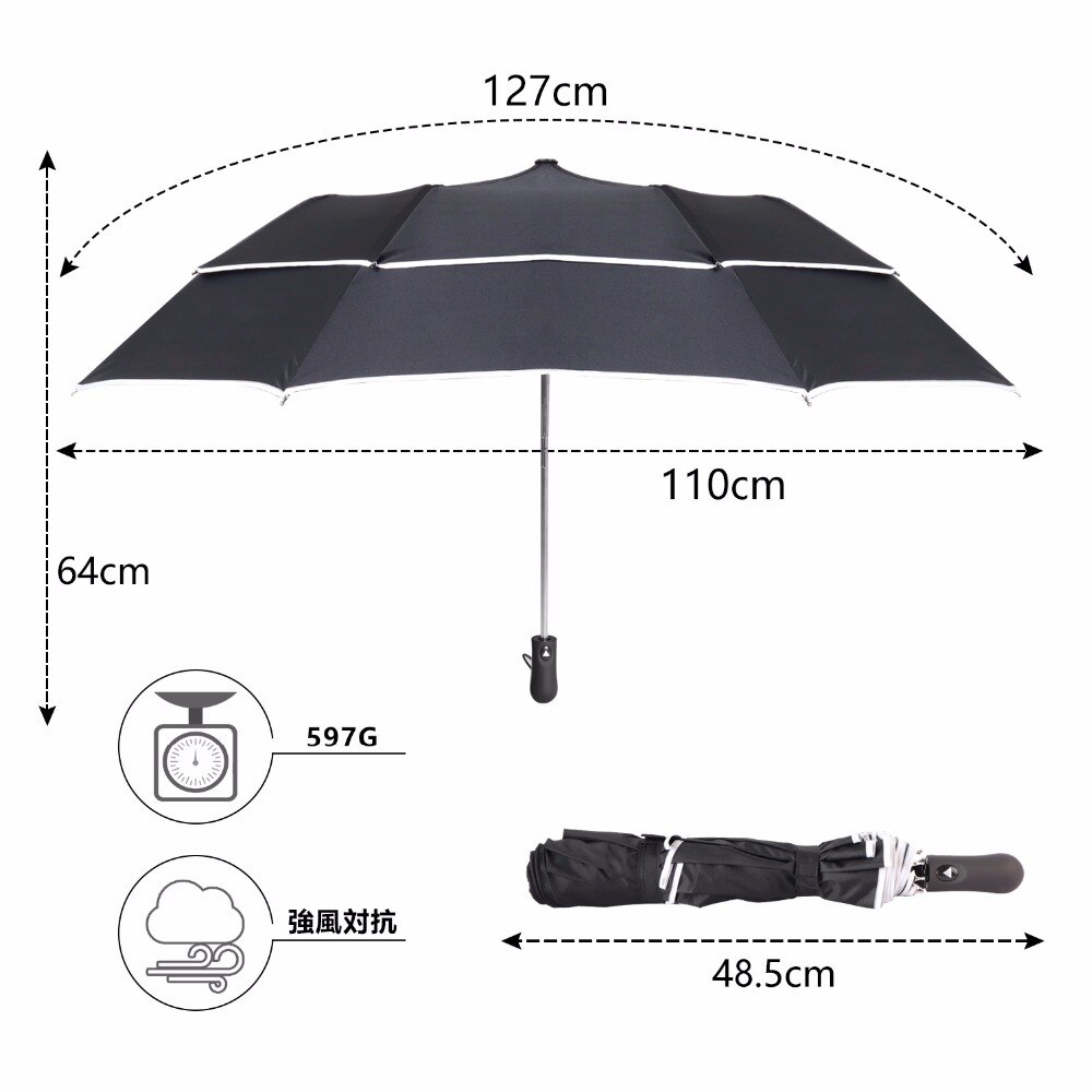 Paraguas plegable resistente al viento de 110cm para hombre y mujer, sombrilla de lluvia 8 K, sombrilla grande para caballero, portátil, de negocios, con mango largo