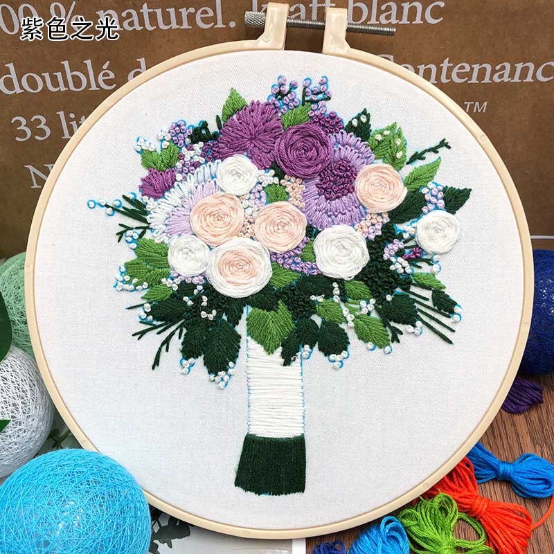 European-style Flowers DIY Embroidery Ribbon Set Beginners With Embroidery Shed Sewing Kit 3D Flowers Embroidery Kit with Hoop: 8