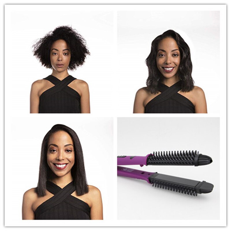 Ionic Ceramic Curling Iron Iron Brush-Ionic Brush And Ceramic Flat Iron, Purple-EU Plug