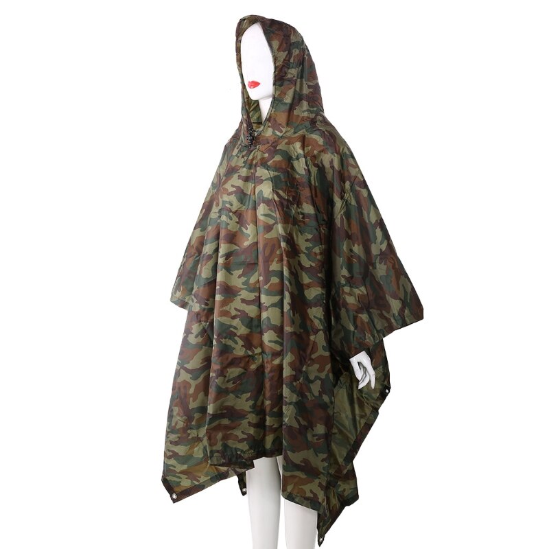 3in1 Outdoor Camping Backpack Rain Cover Poncho Coat Camouflage Tent Awning Mat: A