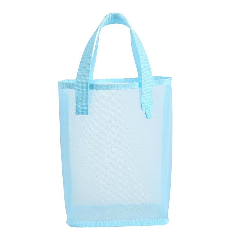 PURDORED 1 Pc Einfarbig Sommer Strand Tasche für Frauen Reisen machen-hoch Lagerung Tasche Große Gittergewebe Faltbare Handtasche Lebensmittel Taschen: Blau