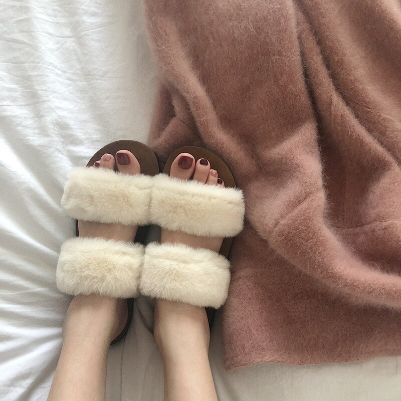 Mazefeng kvinnor hem tofflor fuskpäls dam varma skor kvinna slip on flats kvinnliga tofflor bekväma