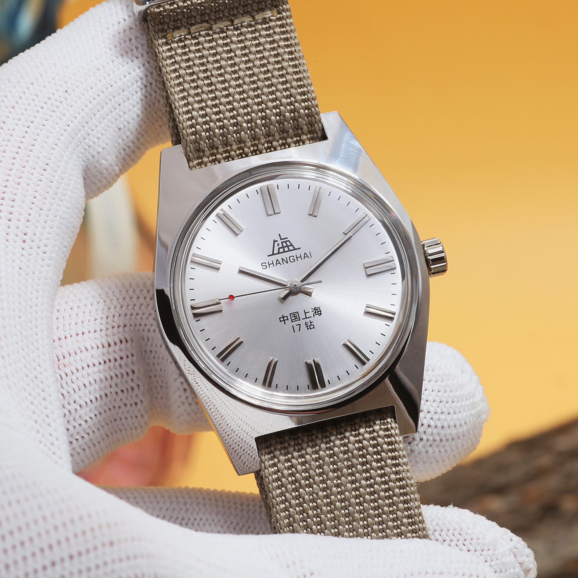 Shanghai 7120 mechanische Uhr mit Handaufzug für Herren, 36 mm, Retro-Business-Uhr, klassischer, schlichter Look: Silber