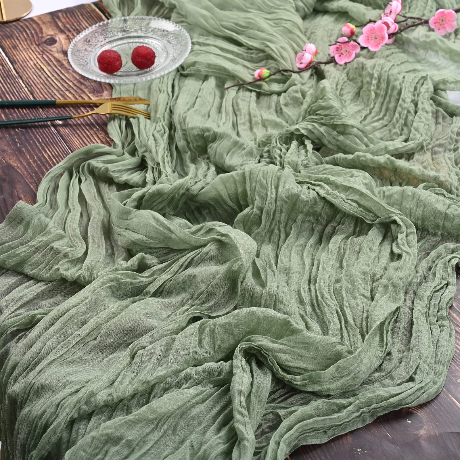 Camino de mesa semitransparente de gasa verde salvia, estilo rústico Vintage campestre para decoración de mesa de comedor, de Navidad y boda: 30 x 220 cm / Amarillo claro
