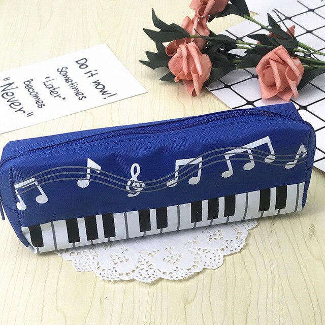 Music Notes Piano Keyboard Pencil Case Large Capacity Pencil Bags Stationery Office School Students Prizes: Blue