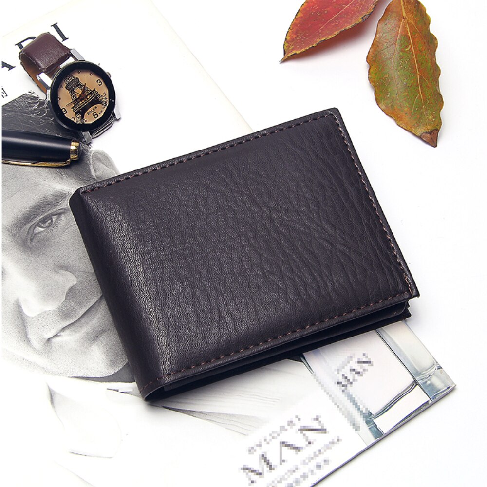 Luxury Men's Wallet Leather Solid Slim Wallets Men Pu Leather Bifold Short Credit Card Holders Coin Purses Business Purse Male