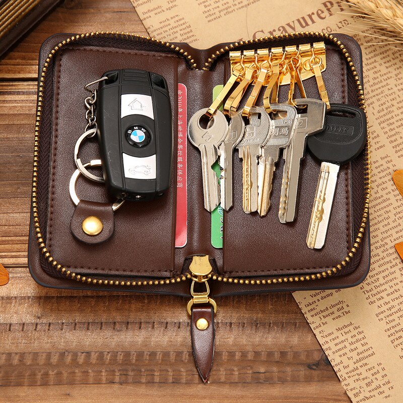 Caso de couro chave titular masculino/feminino chave carteira moeda bolsa multifuncional moda governanta chave saco organizador: red