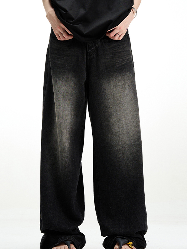 Male Classic America Hip Hop Rap Jeans Wide Leg Youth Popular Jeans Men Straight Leg Retro Loose Trousers Oversized Denim Pants: S / black