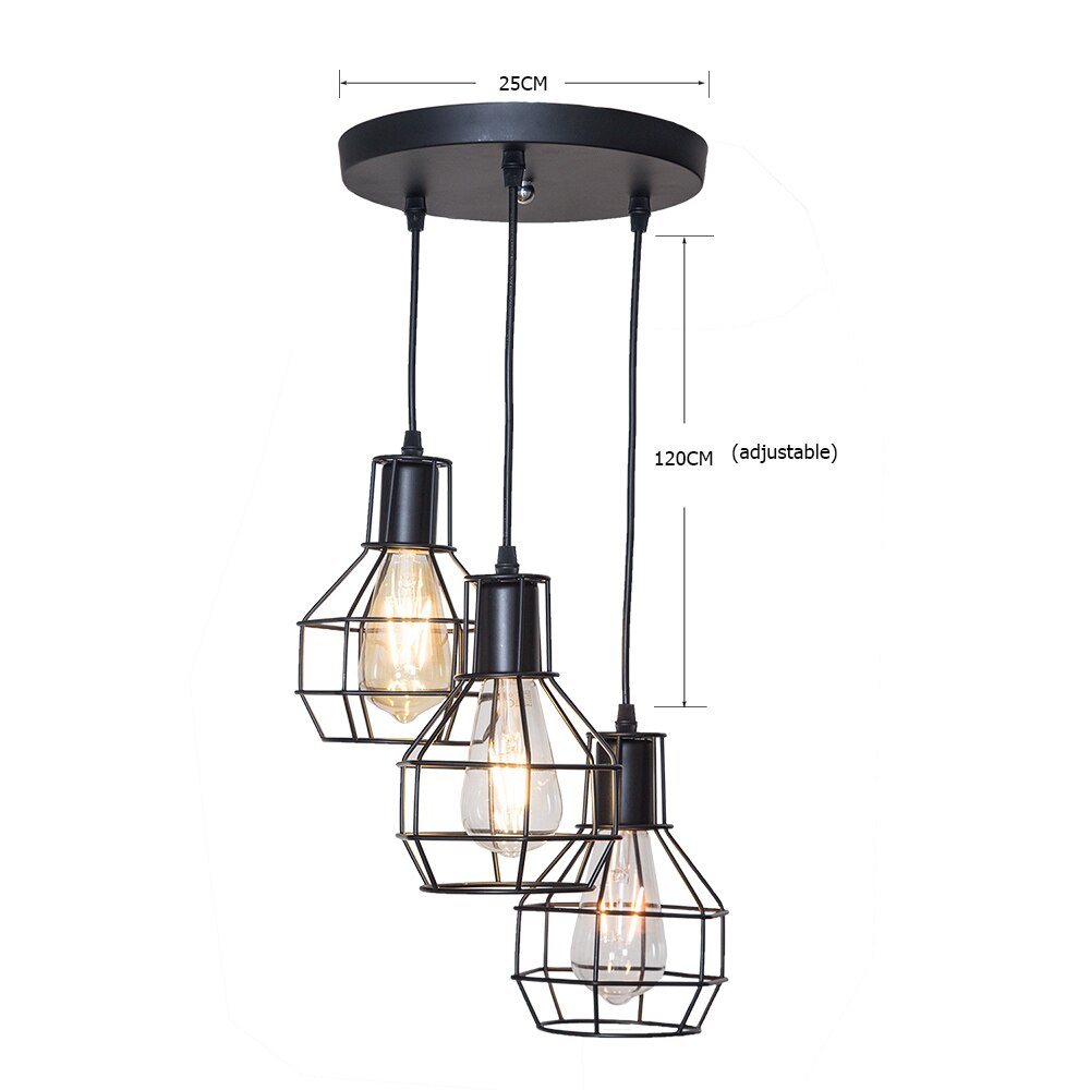 7 type moderne sorte bur pendel jern minimalistisk retro nordisk loft pyramide lampe metal hængende lampe  e27 indendørs: 8016