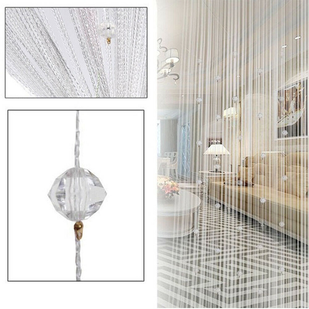 Perlée rideau chaîne porte fenêtre chambre panneau paillettes cristal boule gland chaîne ligne porte fenêtre rideau salle diviseur décoratif: white