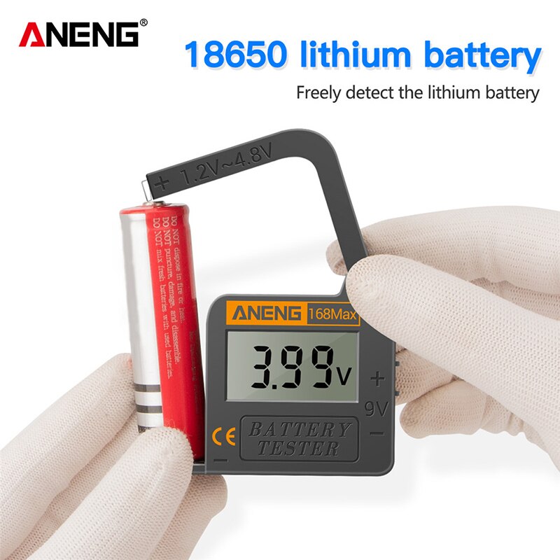 ANENG 168Max Universal Digital LCD Lithium Battery Checker Volt Tester For AA AAA C D 9V Button Cell