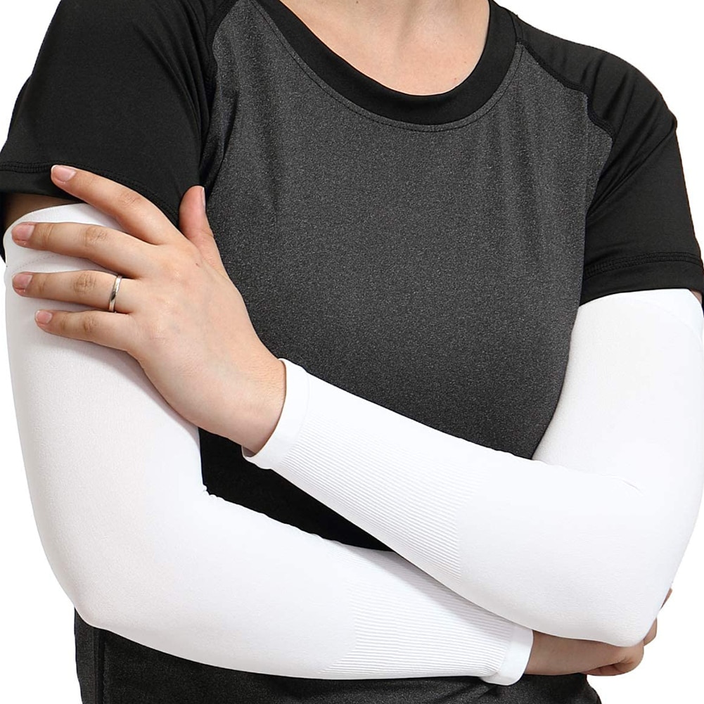 2 Stuks Zomer Arm Mouwen Vrouwen Mannen Arm Compressie Mouw Armwarmer Uv Zon Bescherming Katoen Lange Vingerloze Handschoenen Arm Mouwen