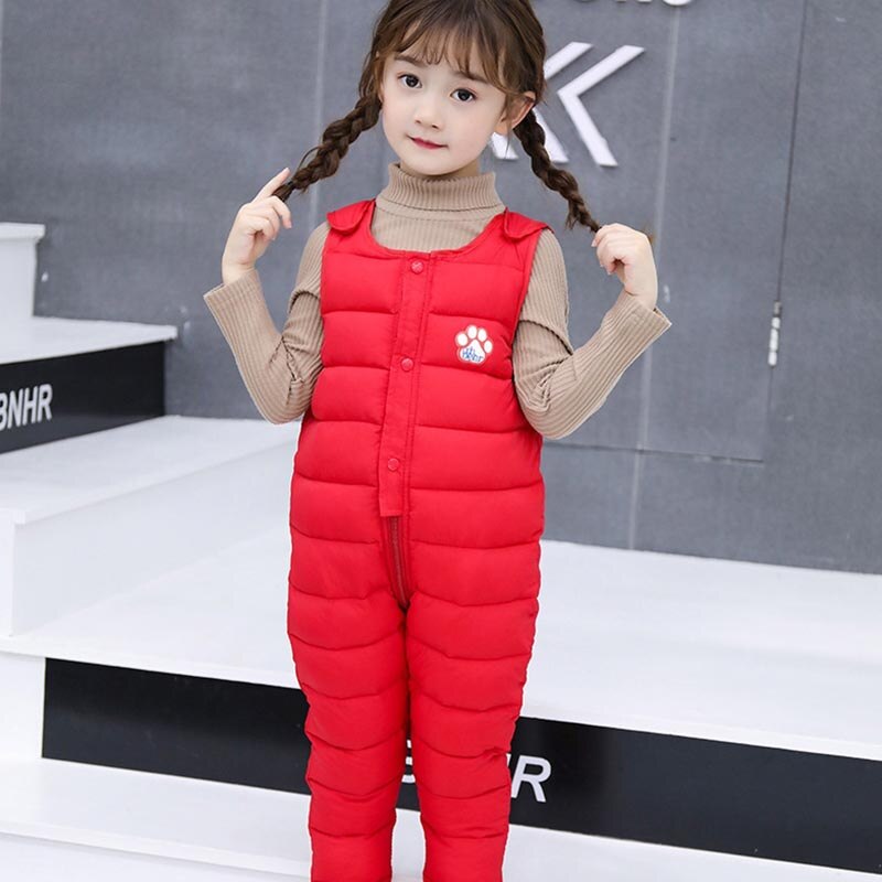 Kinderen winter overalls kinderen dons katoenen effen jumpsuits meisjes cartoon jumpsuits jongens verdikte buitenbroeken kinder overalls
