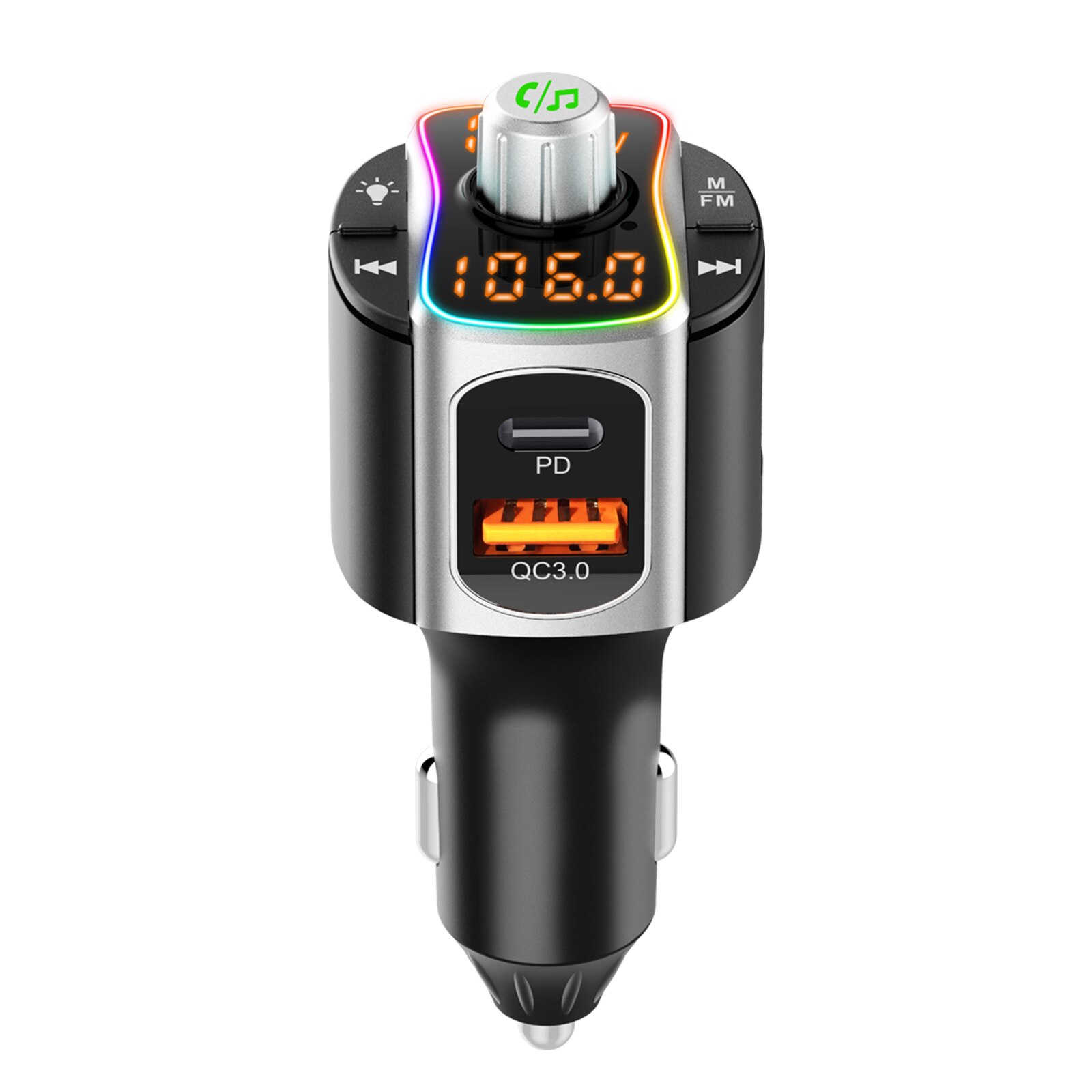 BC67 Car FM Transmitter Bluetooth 5.0 MP3 Audio Player QC3.0+PD Fast Charging Wireless Handsfree Car Kit with LED Backlit